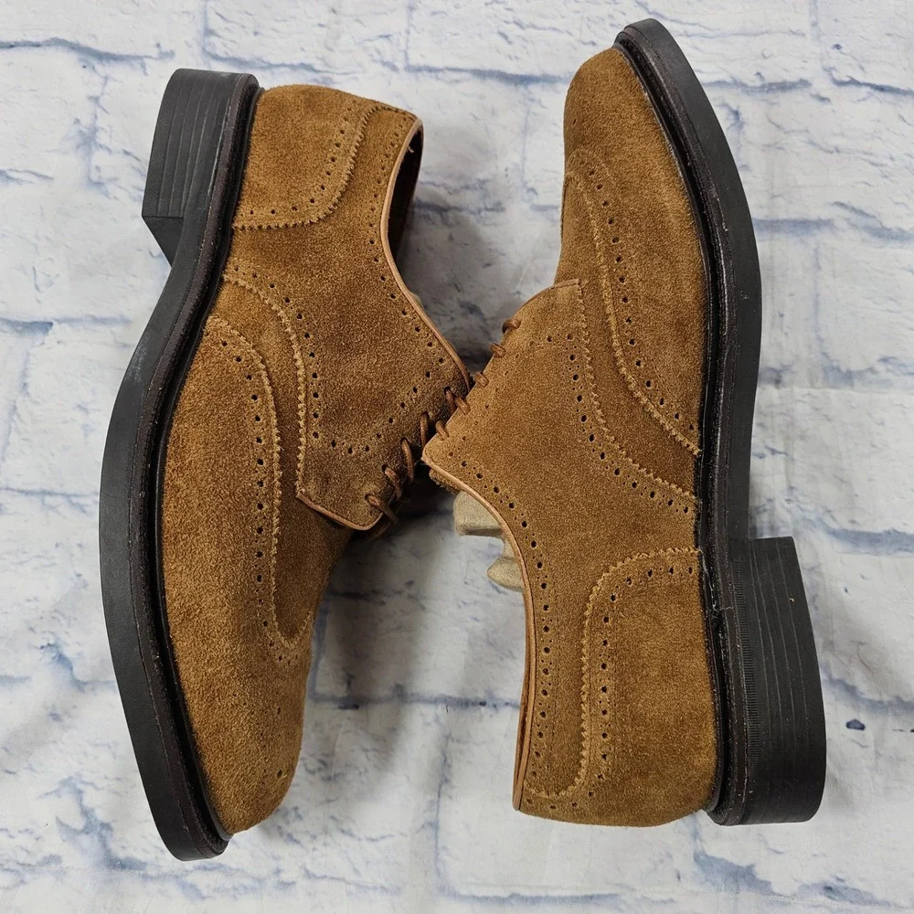 Ralph Lauren Wingtip Oxford Mens 9 Brown Suede Brogue Cow Leather Dress Shoes